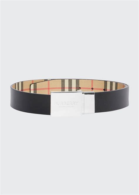 Burberry Men's Signature Check Belt w/ Plaque 